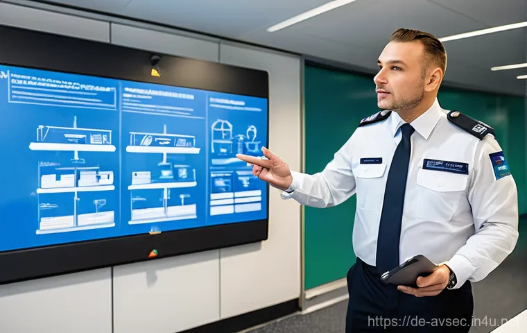 항공보안관리사로서의 성장 가능성 - **Supervision at a Modern Airport Security Checkpoint**
    A dynamic, realistic scene depicting an ...