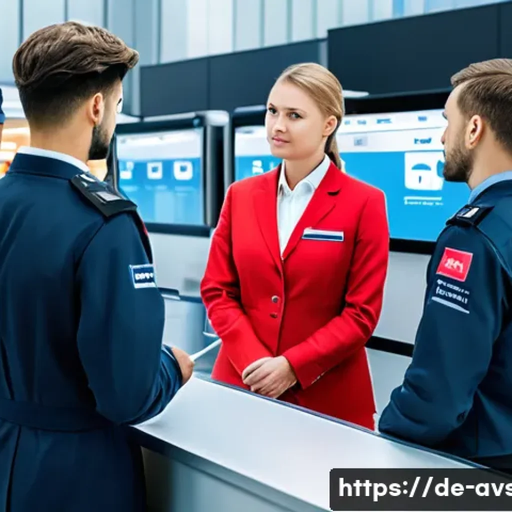 항공보안관리사와 보안 장비 유지보수 - A modern airport security checkpoint scene in Germany, showing a diverse group of professional secur...