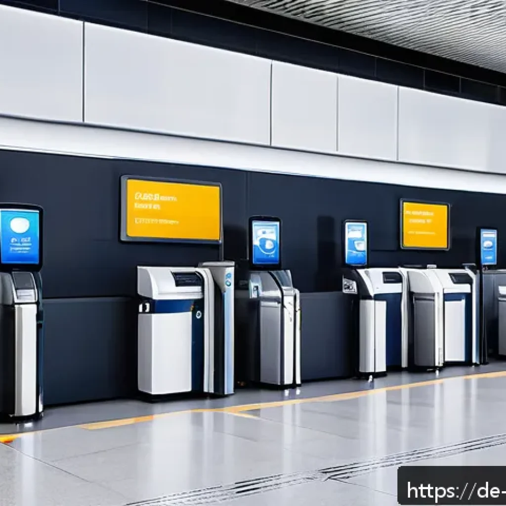 항공보안관리사 자격증 해외 활용 사례 - A modern international airport security checkpoint in Europe, showcasing high-tech biometric identif...