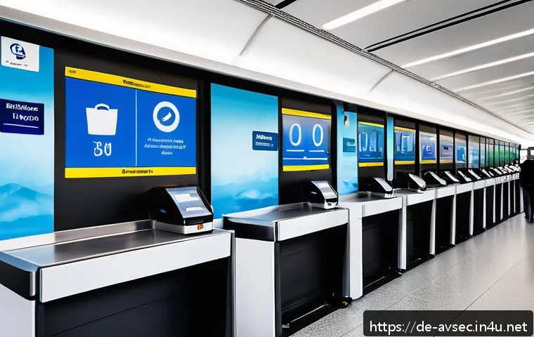 항공보안관리사와 승객 대면 서비스 - A modern airport security checkpoint scene in Germany, showcasing a harmonious blend of advanced bio...